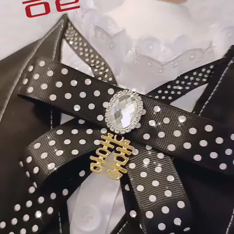 囍 結婚 婚體 燕尾服 Texudo 紳士服 造型 煲呔寵物圍巾/頸 - 項圈/牽繩 - 棉．麻 黑色