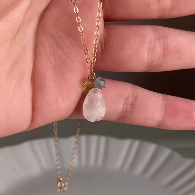 Spring limited 14KGF Moonstone necklace / Birthstone of June - Necklaces - Gemstone Multicolor