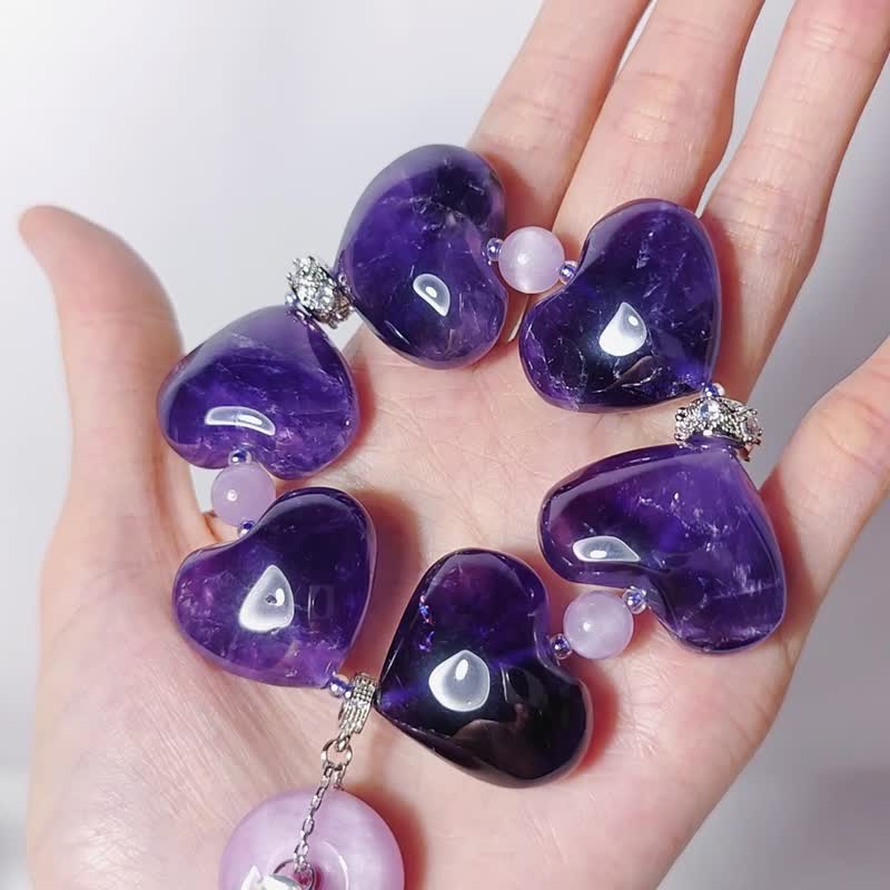 紫水晶 心想事成 紫鋰輝 古錢招財 智慧 大寶石手鍊 單品 禮物 - 手鍊/手環 - 寶石 紫色