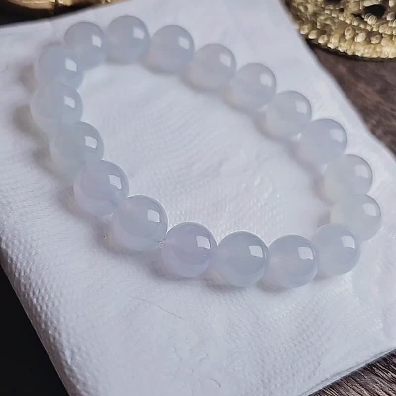 貴人•招財•收藏|仙氣冰膠淡藍紫大卡珠手串|緬甸A貨翡翠 - 手鍊/手環 - 玉石 