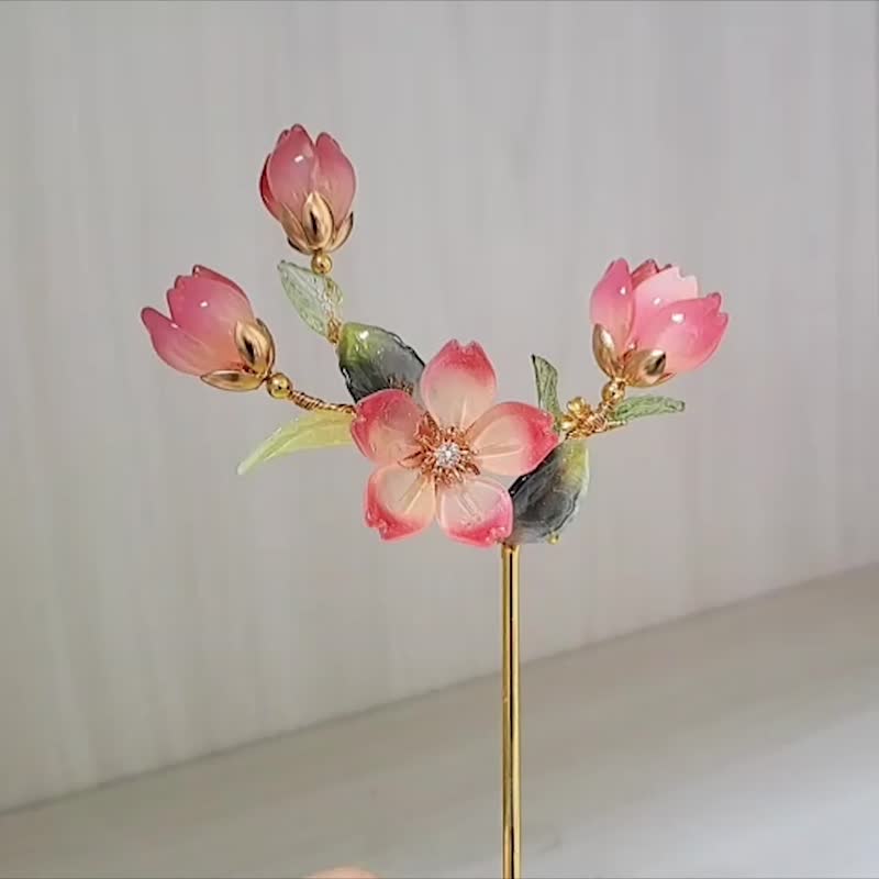 Gemstone Glaze Flower Series~[Crimson Two-Color] Sakura Hairpin~Two Types - เครื่องประดับผม - แก้ว สีแดง