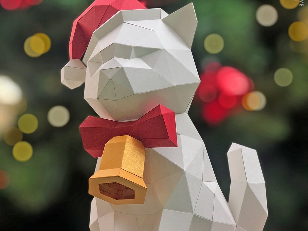 DIY手作り3Dペーパーモデルデコレーションクリスマス/フェスティバルシリーズ-クリスマスキャット（4色オプション）