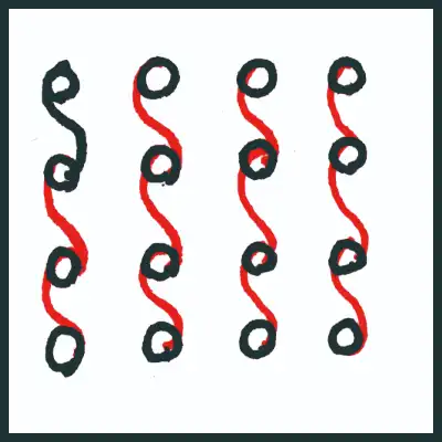 3. 每兩個圓圈之間都是用英文字母的 S 來連結。