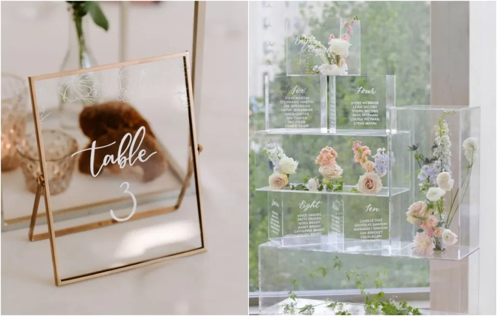 簡約的玻璃、透明膠飾擺設，令婚禮場地充滿空氣感。（Image: Pinterest)