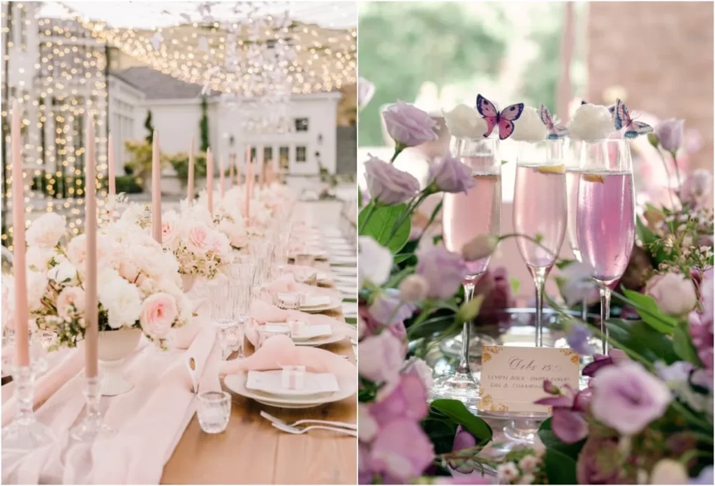 粉紅是最簡單而切合 Bridal Shower 的主色，加入純白、丁香紫更具浪漫氣氛！Image: Pinterest
