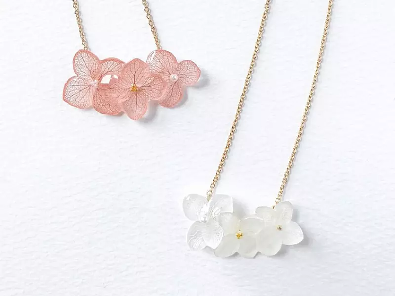  【Ohana お花】繡球花束珍珠頸鏈