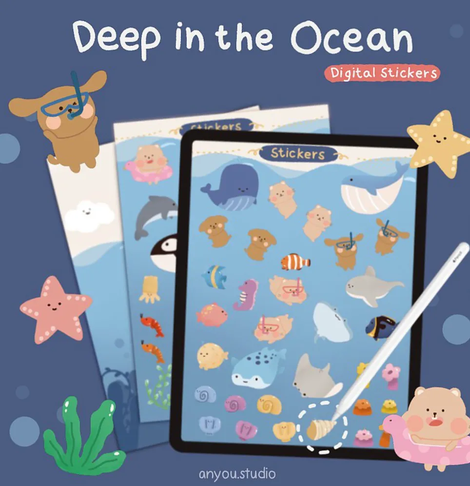 海洋動物電子手帳貼紙