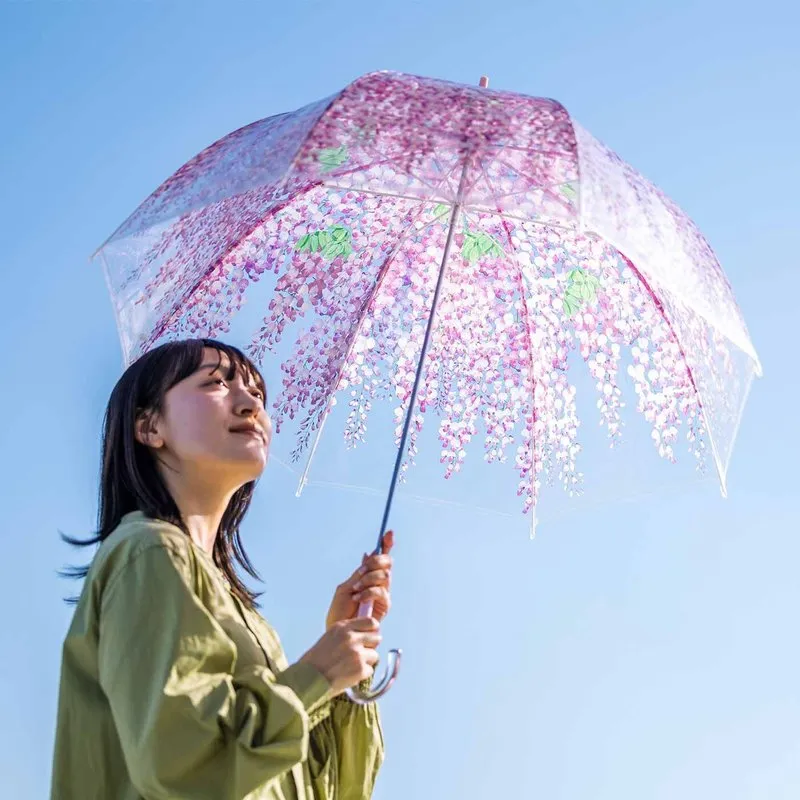 FELISSIMO 紫藤花紋透明雨傘