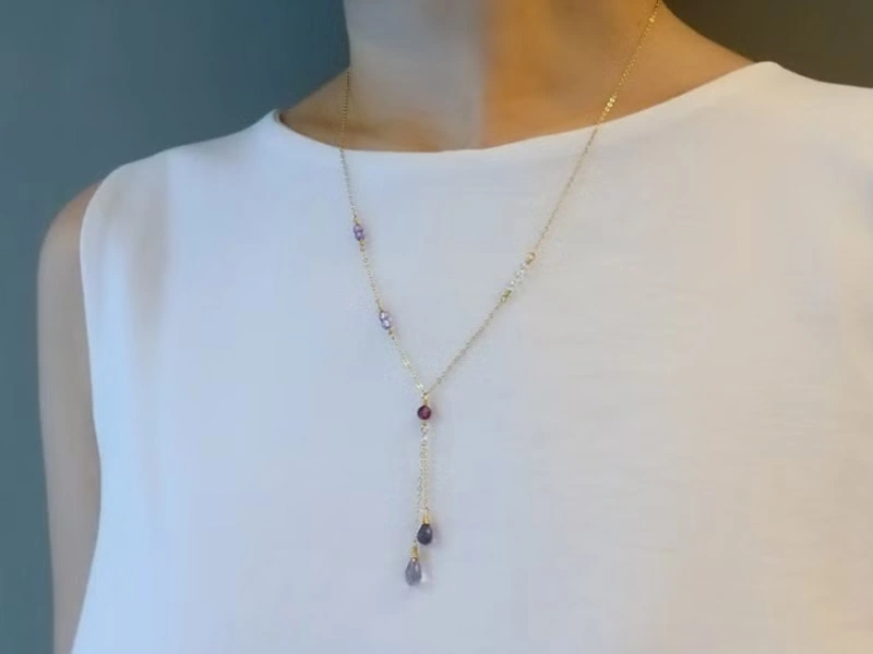 堇青石功效 Joyce Wu Handmade Jewelry 堇青石石榴石紫水晶14KGF包金Y字鍊