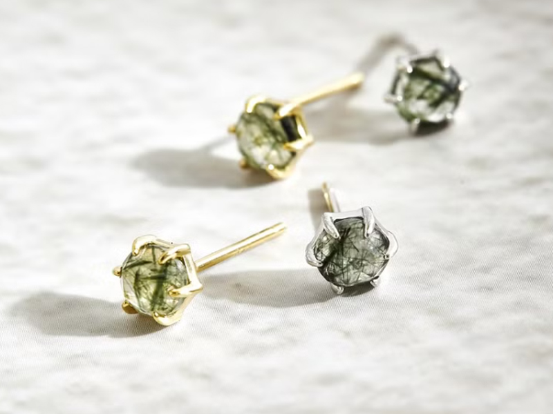 五行水晶 sdori 玫瑰切割綠髮晶925純銀耳環