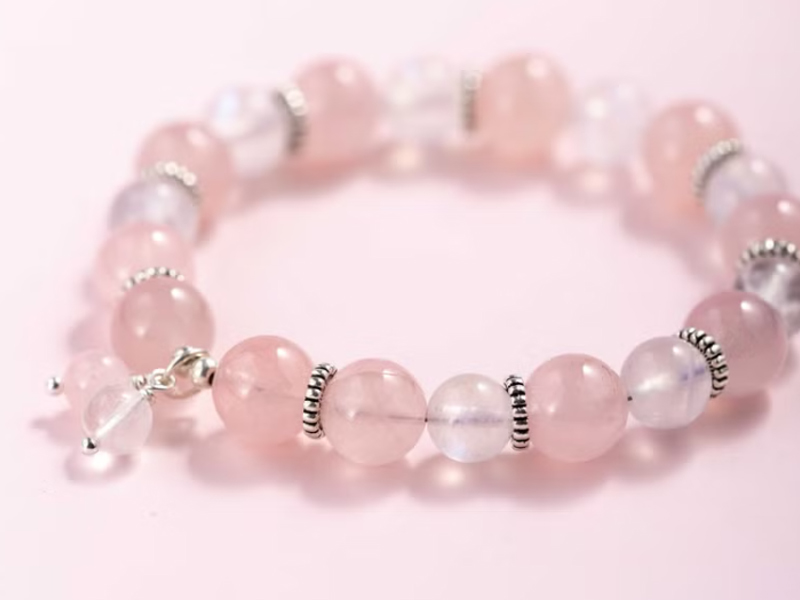 五行水晶 Pink Laboratory 粉紅製造 粉水晶月光石925純銀手鍊
