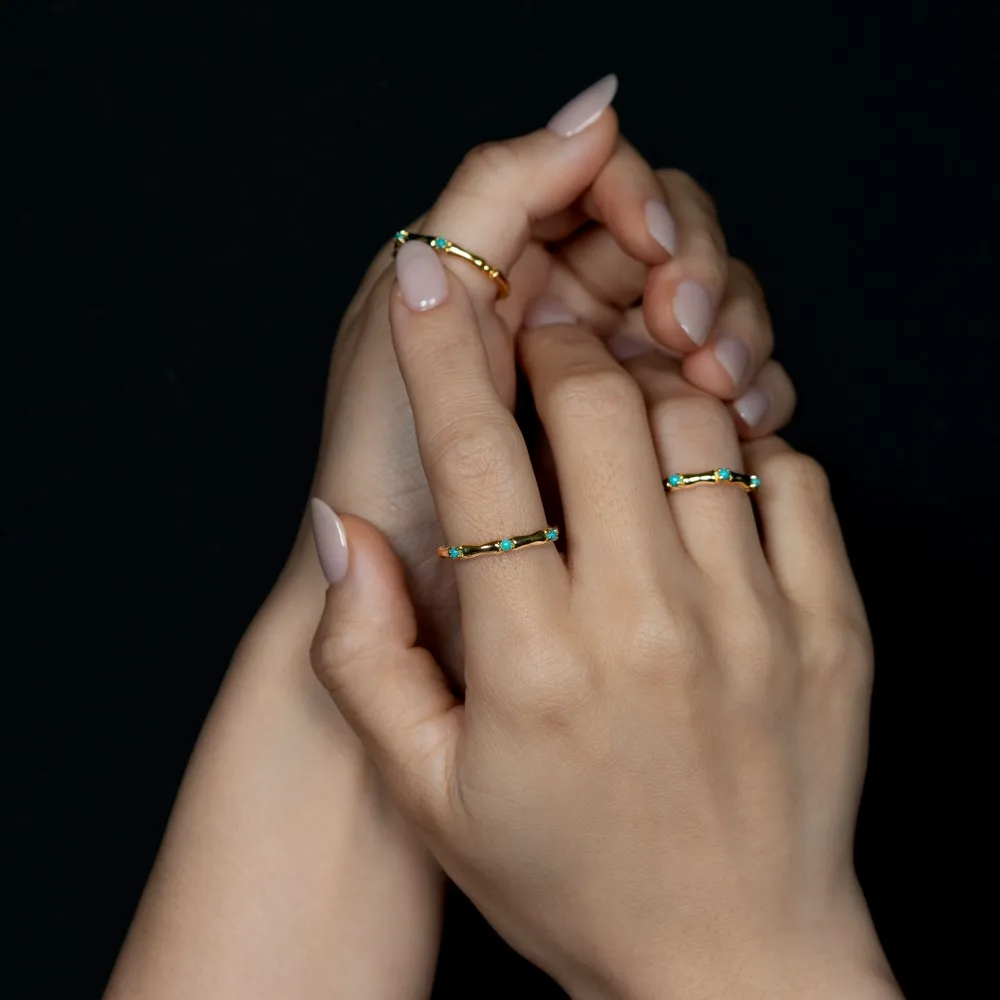 綠松石 慢溫MenWen 綠松石 925 純銀厚鍍 18k 真金戒指